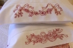 Blossoms & Ribbons RedWork Pillowcase Hand Embroidery Pattern 