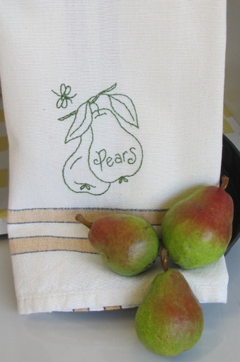 Picture of Machine & Hand Embroidery - Fruits & Veggies Tea Towel - Pears