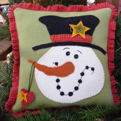Top Hat Snowman Wool Applique Pillow