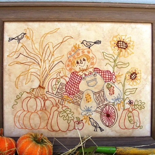 Scarecrow In Wheelbarrow - Hand Embroidery Pattern