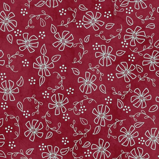 Picture of Sashed Flowers Red Cotton Fabric