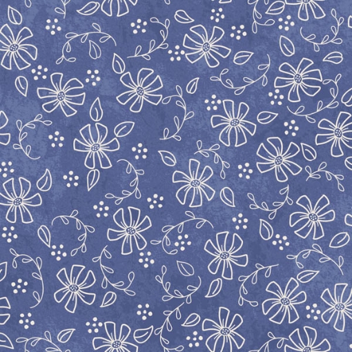 Picture of Sashed Flowers Blue Cotton Fabric