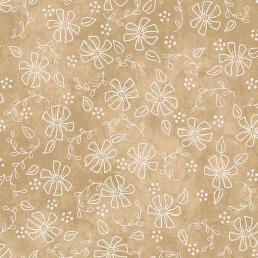 Picture of Sashed Flowers Tan Cotton Fabric
