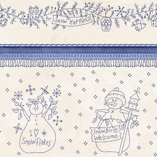 Border Stripes with Snowmen, Garlands and Coordinating Striped Patterns.