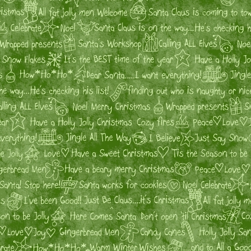 Picture of Just Be Claus Words - Green Cotton Fabric