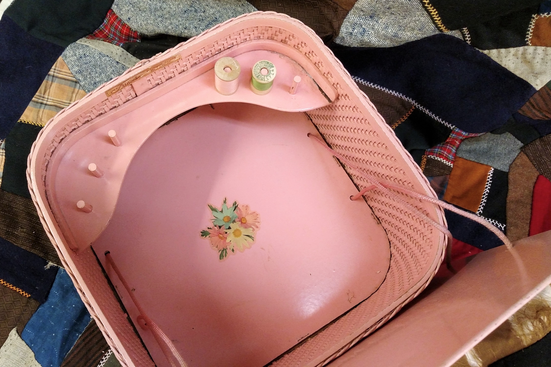 Vintage Square Pink midcentury Princess Sewing Basket. This is a one