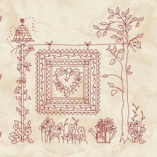 Picture of Stitched Garden Panel - Red