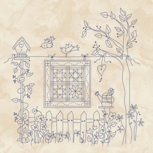 Picture of Stitched Garden Panel  - Blue