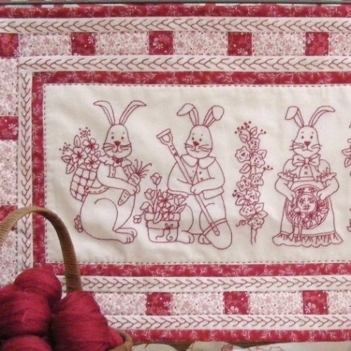 Picture of Bunny Bunch Finished RedWork Table Runner