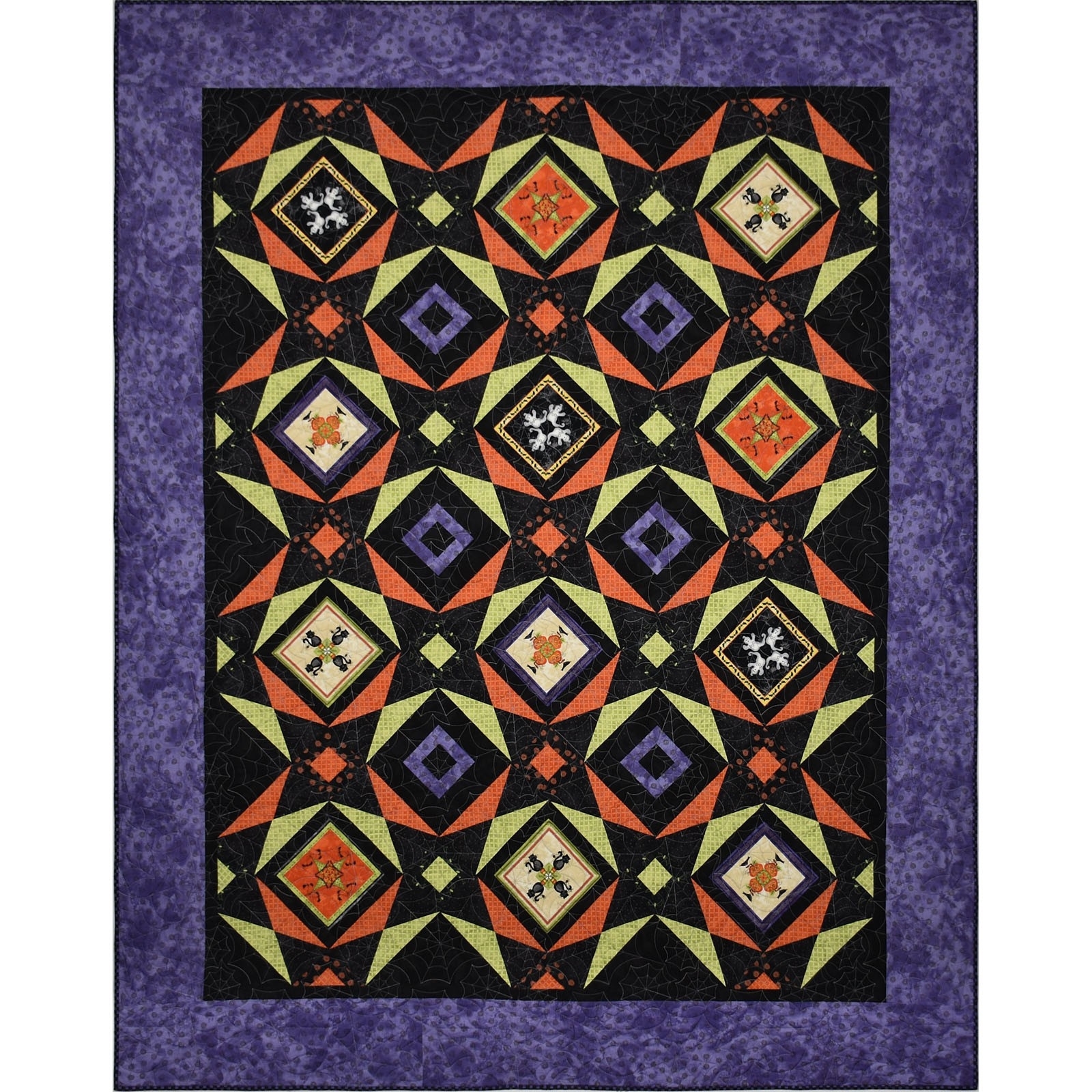 Create a bold Halloweenie Quilt featuring the 5 Block Kaleidoscope