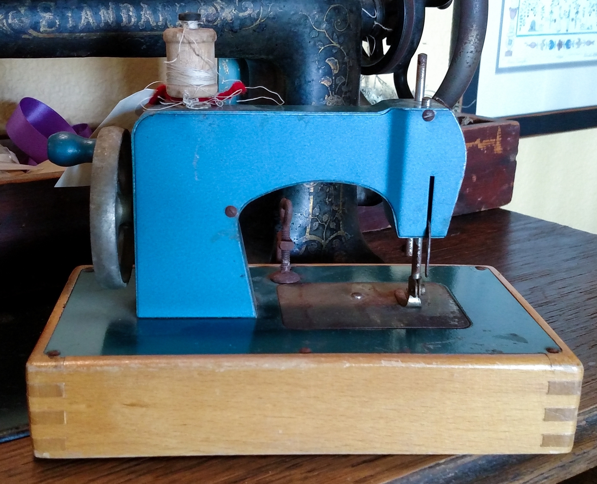 Nifty Blue toy sewing machine made in German in the 1950's.