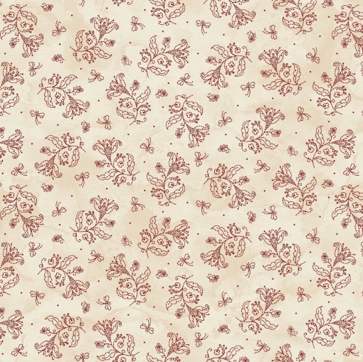 Picture of Jacobean Stitches - Natural/Red Cotton Fabric