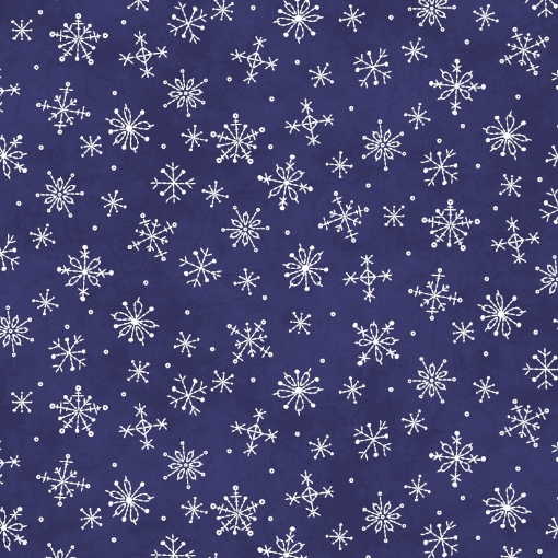 Picture of Roly - Poly Stitched Snowflakes - Deep Navy Cotton Fabric