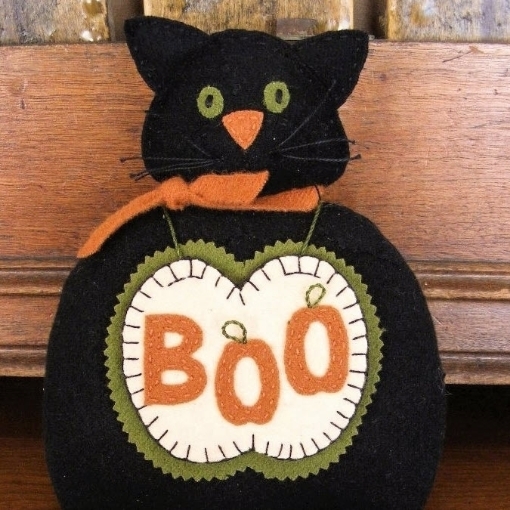 Boo Cat and Mouse Pin Cushion Wool Applique Pattern