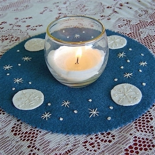 Wool Applique Snowflake Candle Mat