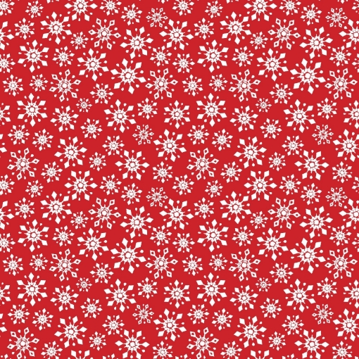 100% Cotton Fabric of White Snowflakes on a Bright Red Background