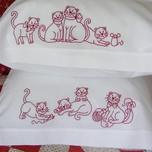Frisky Kittens Redwork Pillowcase Pattern