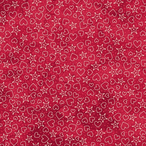 Picture of Sheltering Tree- Stars & Hearts - Red/Natural Cotton Fabric