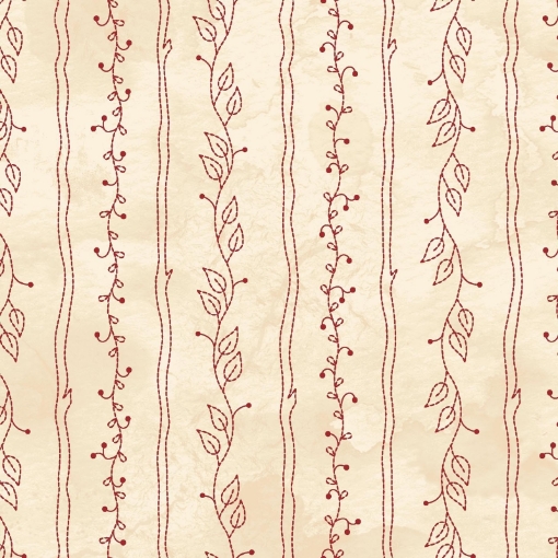 Picture of Sheltering Tree- Stripe - Tan/ Red Cotton Fabric