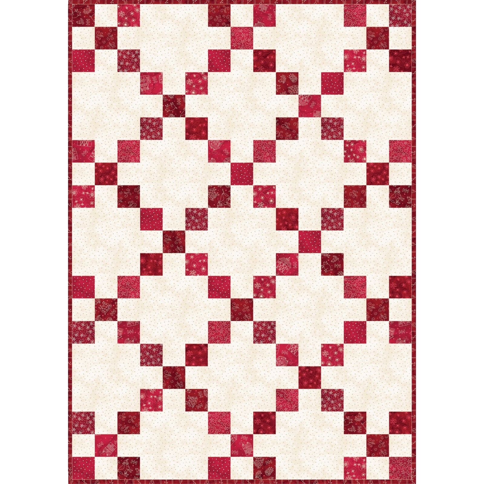 Complete Pod Kit to Create an Irish Chain Red and Cream Quilt Featuring