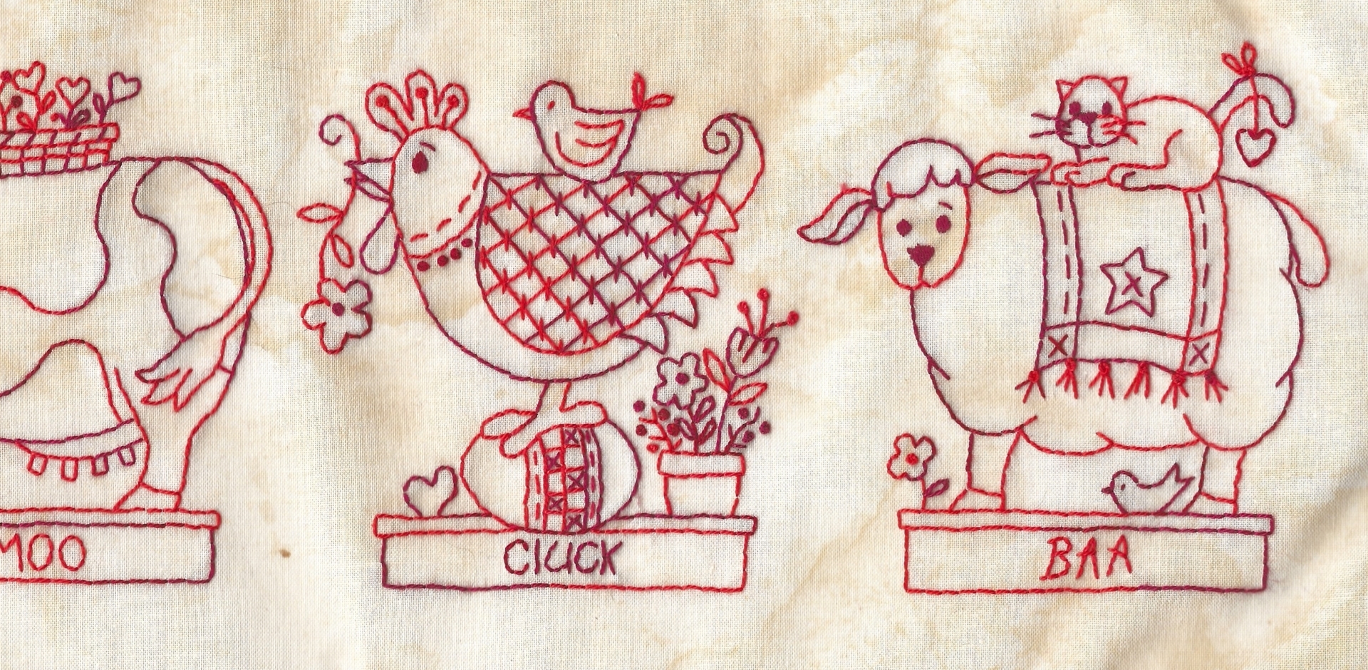Pull Toy Farm Animals Hand Embroidery Pattern Shipped