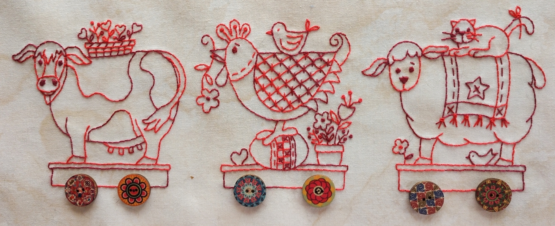Pull Toy Farm Animals Hand Embroidery Pattern Download