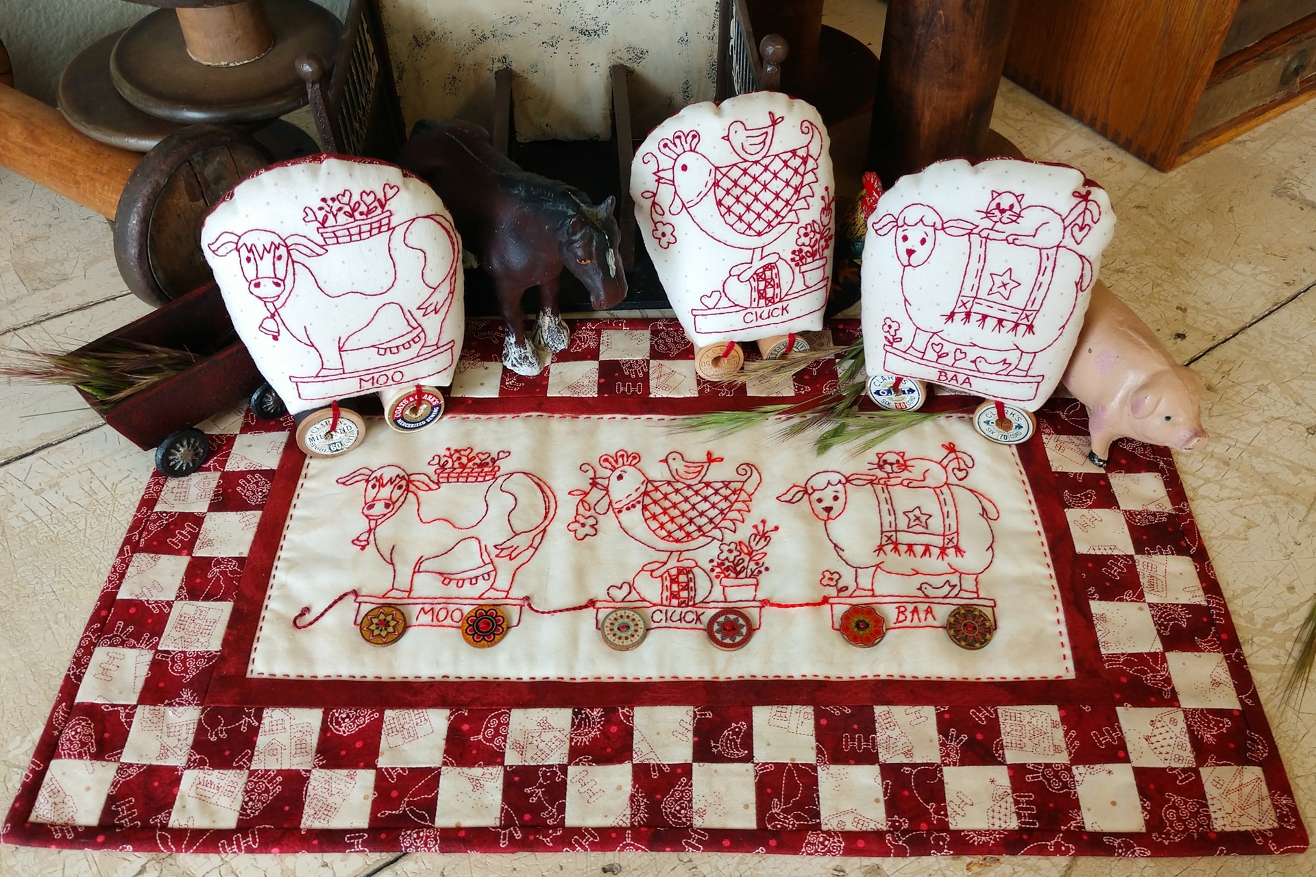 Pull Toy Farm Animals Hand Embroidery Pattern Download