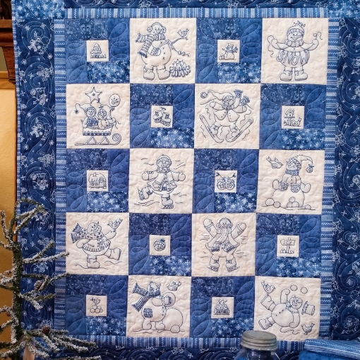Frolicking Roly-Poly Snowmen Quilt - Hand Embroidery Download Pattern