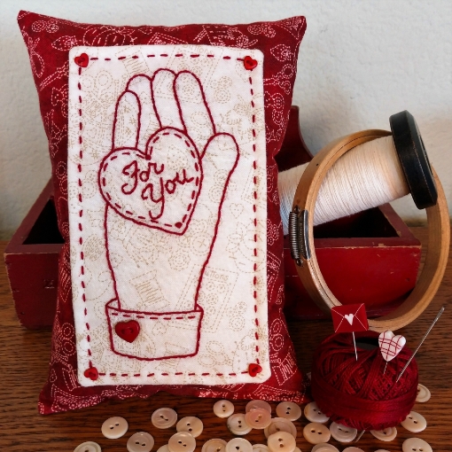 Picture of Heart & Hand For You Pin Cushion - Hand Embroidery Pattern - Download