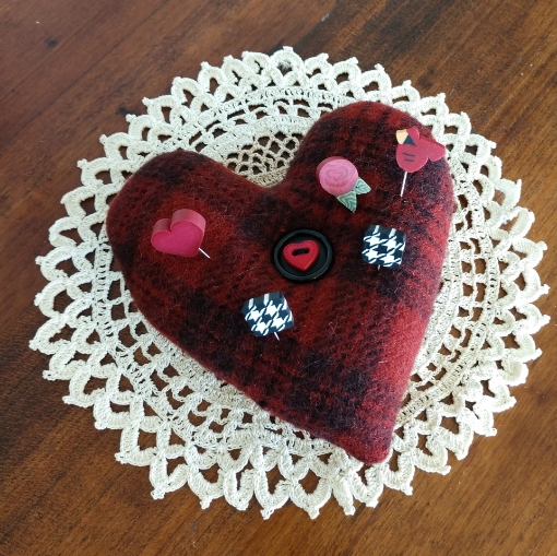 Wooly Valentine Heart - Wool Applique Pin Cushion