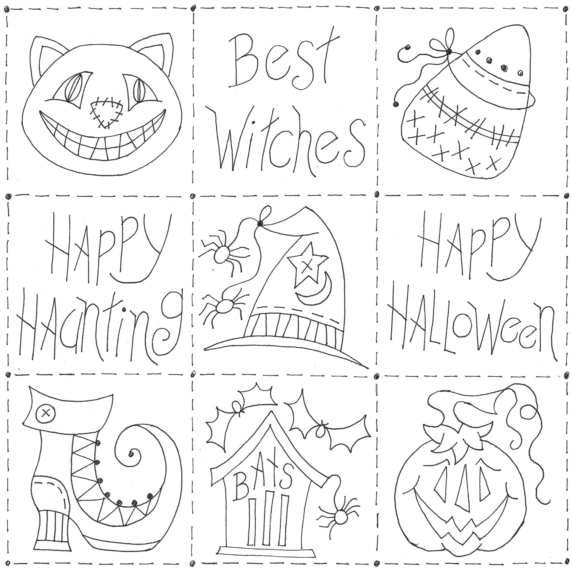 Halloween Motifs Sampler Pillow Hand Embroidery Pattern Shipped