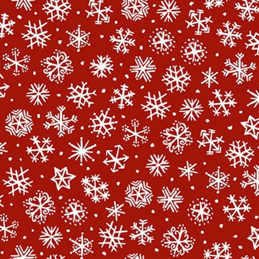White snowflakes falling on a bright red background