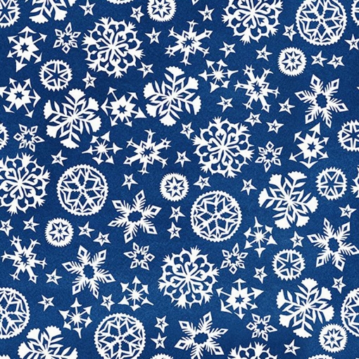Picture of Snowflake Fabric on Blue