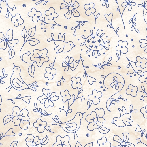 Picture of Summertime Collection- Birds & Flowers - Cream/Blue