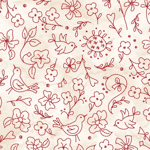 Picture of Summertime Collection- Birds & Flowers - Cream/Red