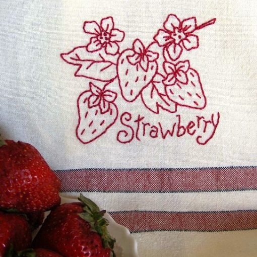Picture of Fruit & Veggie - Strawberry Tea Towel - Hand Embroidery Pattern - Download