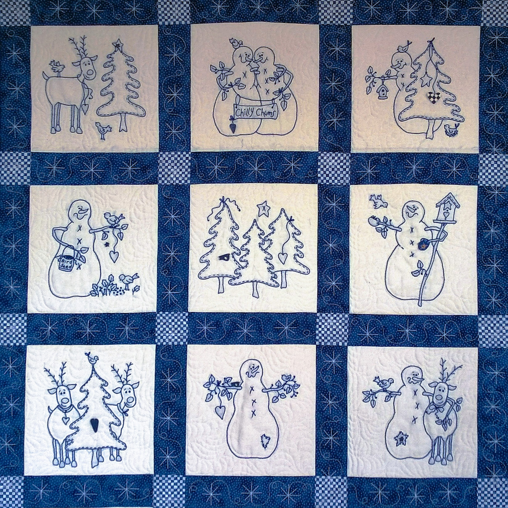 Snowmen & Reindeer Quilt Machine Embroidery Pattern Download