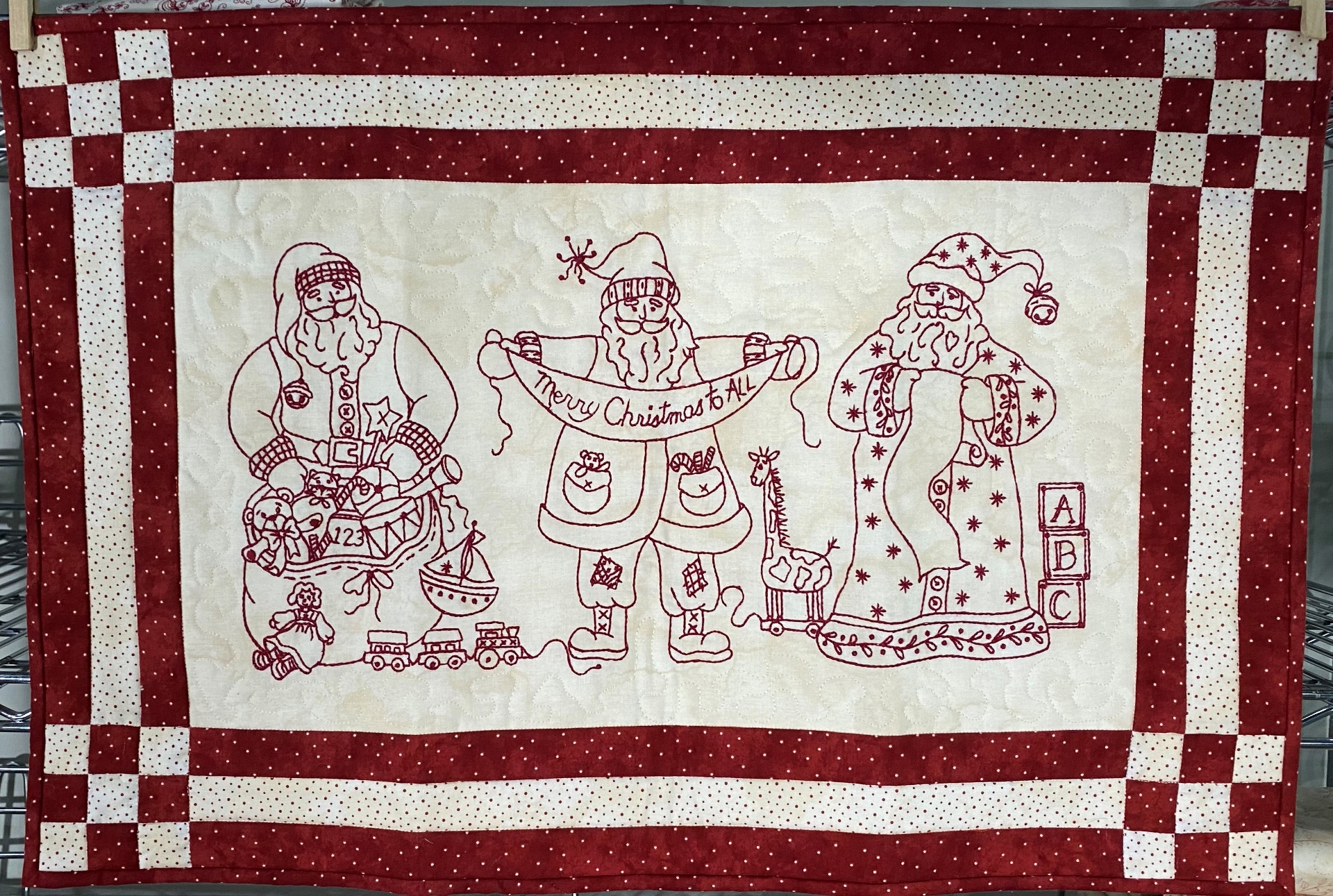 Santa Portrait Trio - Finished Table Topper