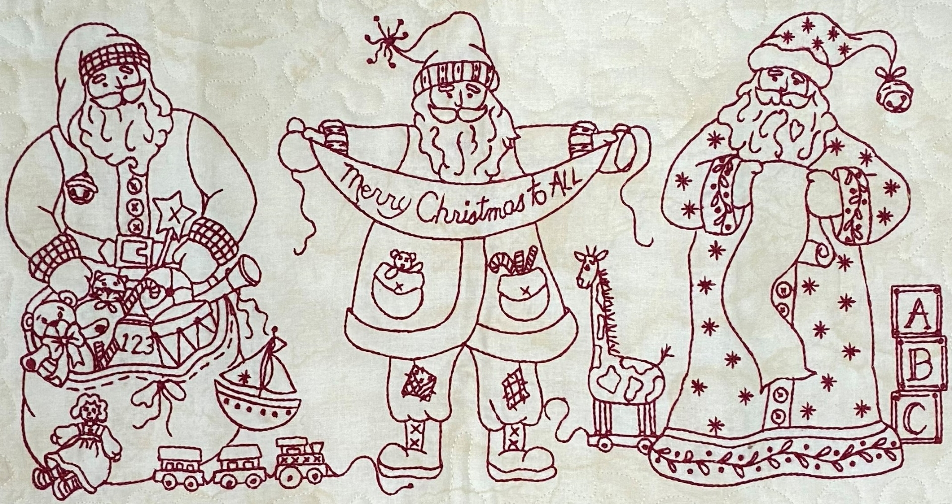 Santa Portrait Trio - Finished Table Topper