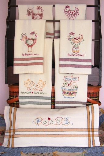 The Hen Delivers Tea Towels - Machine Embroidery Pattern