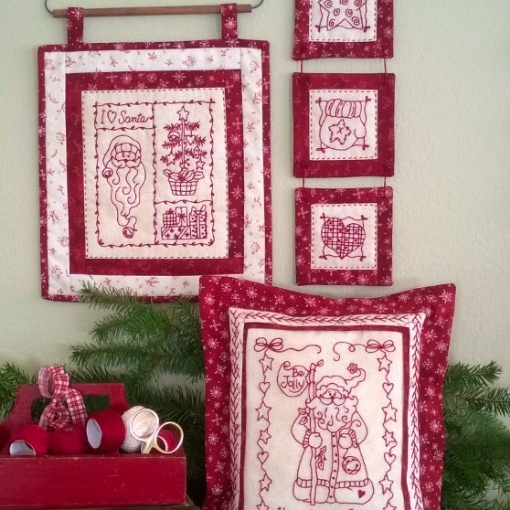 Santa is Coming RedWork - Hand Embroidery Pattern