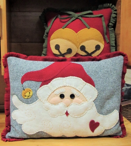 Jingle Bell Santa Pillows - Wool Applique Pattern