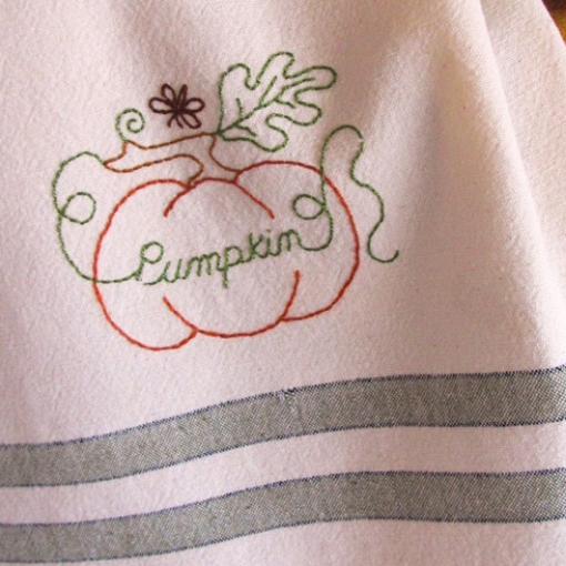 Picture of Fruit & Veggie Pumpkin Tea Towel - Hand Embroidery Pattern - Download