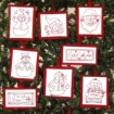 Snowmen RedWork Ornament Collection - Set of 10 - Hand Embroidery Pattern - Shipped