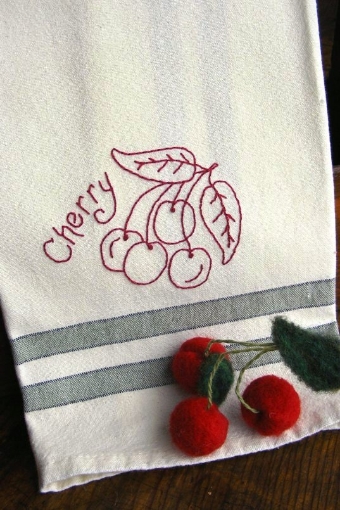 Fruit & Veggie Towels - Cherry - Hand Embroidery Pattern