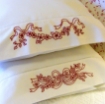 Blossoms & Ribbons RedWork Pillowcase Hand Embroidery Pattern