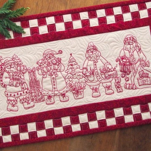 Santa Quartet Table Runner - Hand Embroidery Pattern