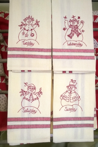 Days of the Week Snowmen - Finished Tea Towels