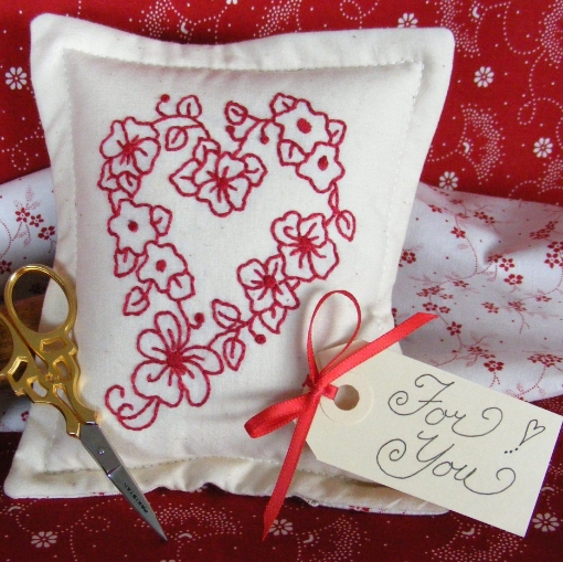 Picture of Floral Heart Pin Cushion - Hand Embroidery Complete Kit