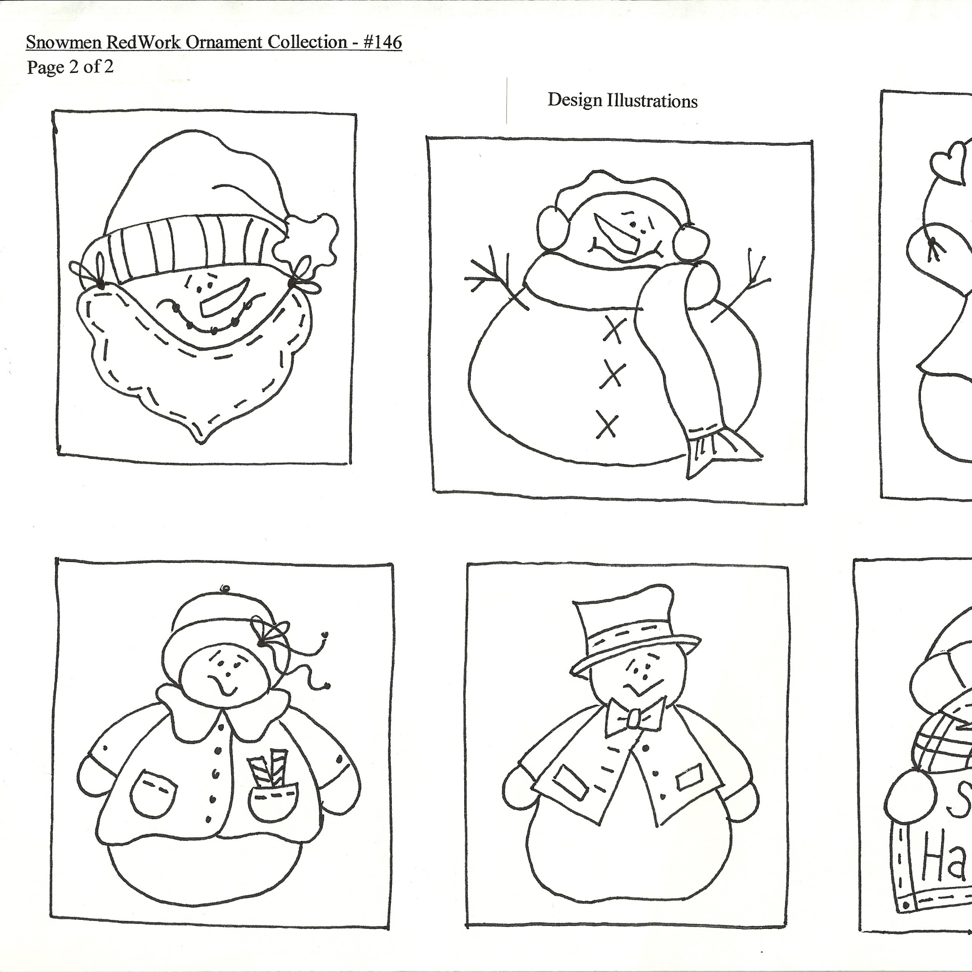 Snowmen RedWork Ornament Collection - Set of 10 - Hand Embroidery ...